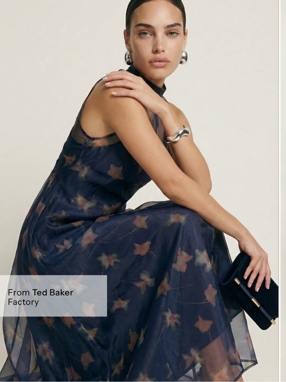 Caara Alette Navy Fluttet Floral Dress Big Bow Detail Size XS NEW